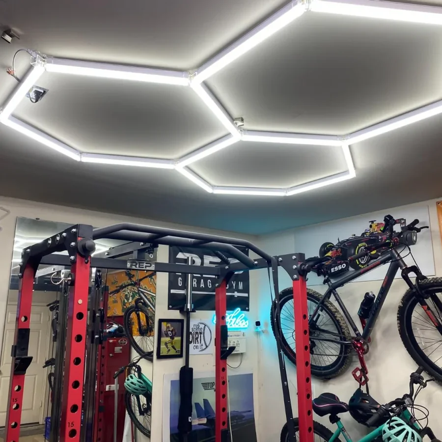 

Hexagon LED Light for Garage Lighting 110-240V Barber shop Gym Auto Car Detailing 4S Showroom Workshop LED Ceiling Lamp Tubes