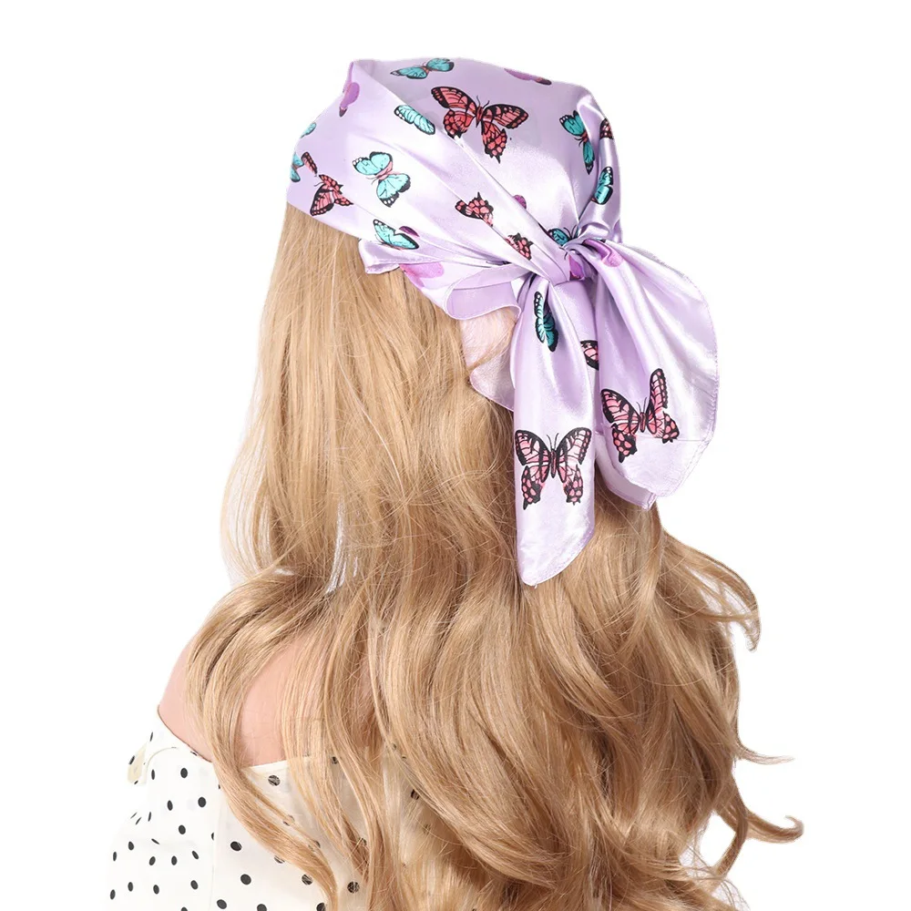 Nova borboleta pequena seda lenço quadrado 60cm bandana hairbands hoop cabelo para mulheres menina senhora cabeça pescoço lenço de cetim