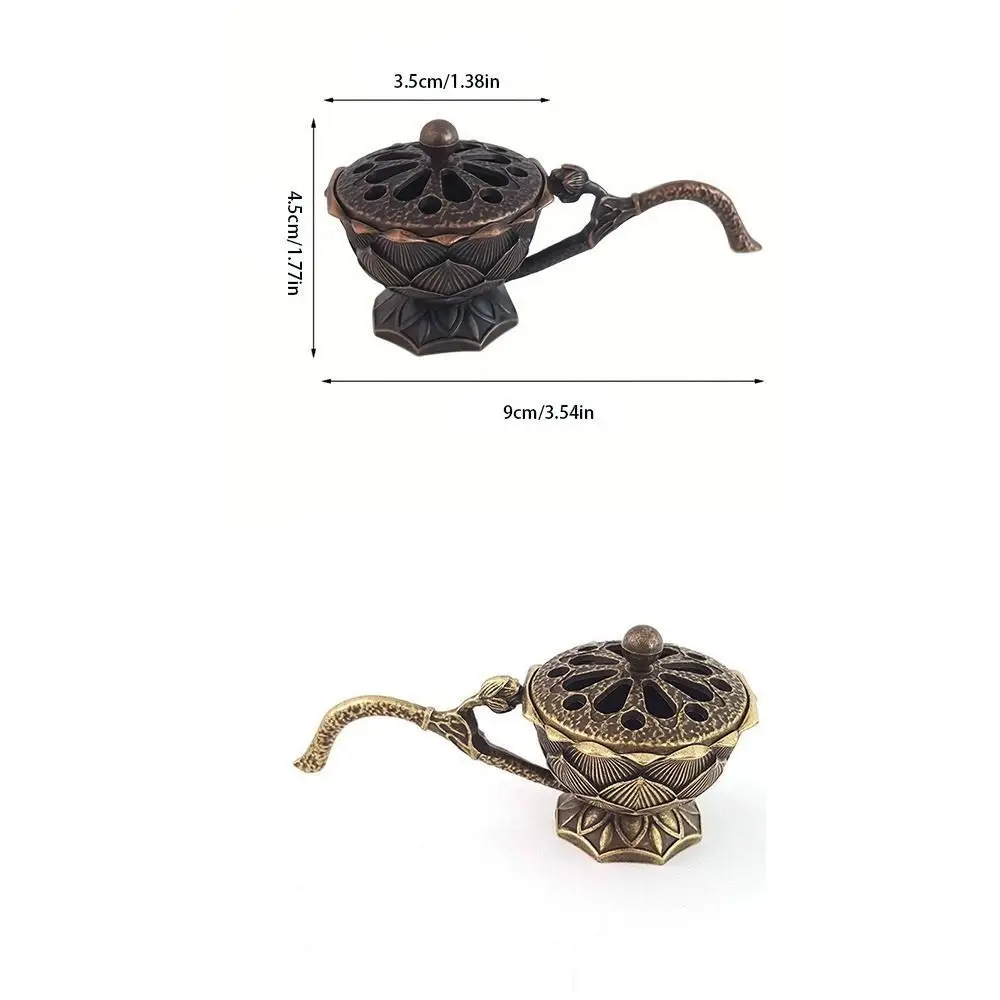 Retro Small Lotus Hand Stove with Cover Hollow Out Sandalwood Incense Burner Yoga Studio Classic Decoration