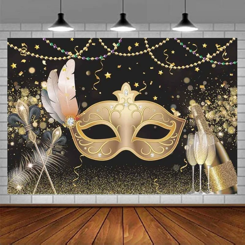 

Марди Гра Карнавал Маскарад Фотография Фон Золотой Выпускной Танец Платье Шампанское Баннер Вечеринка Декор Фон Плакат