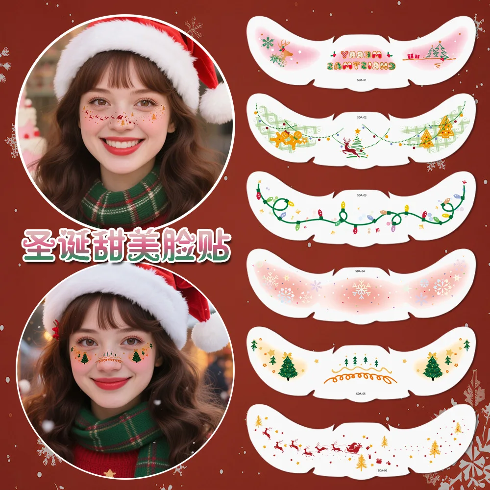 6 Sheets Christmas Temporary Tattoo Stickers Cute Sweet Girl Festival Face Makeup Party Activity High Quality Non  Waterproof