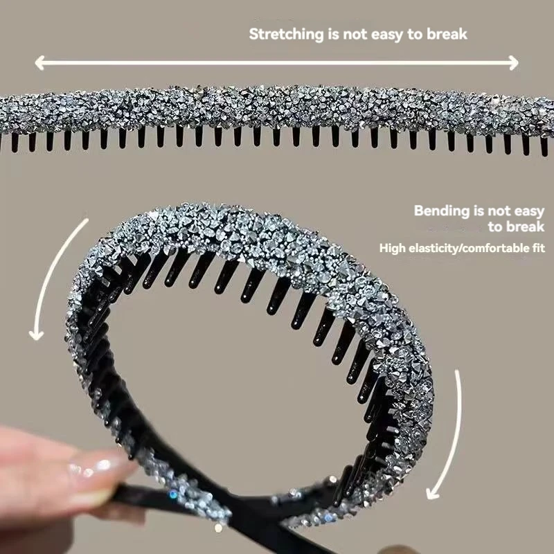 Non-slip Rhinestone Hair Hoops Bands Women Toothed Elastic Headbands For Women Shiny Luxury Hair Hoops Bezel Accessories