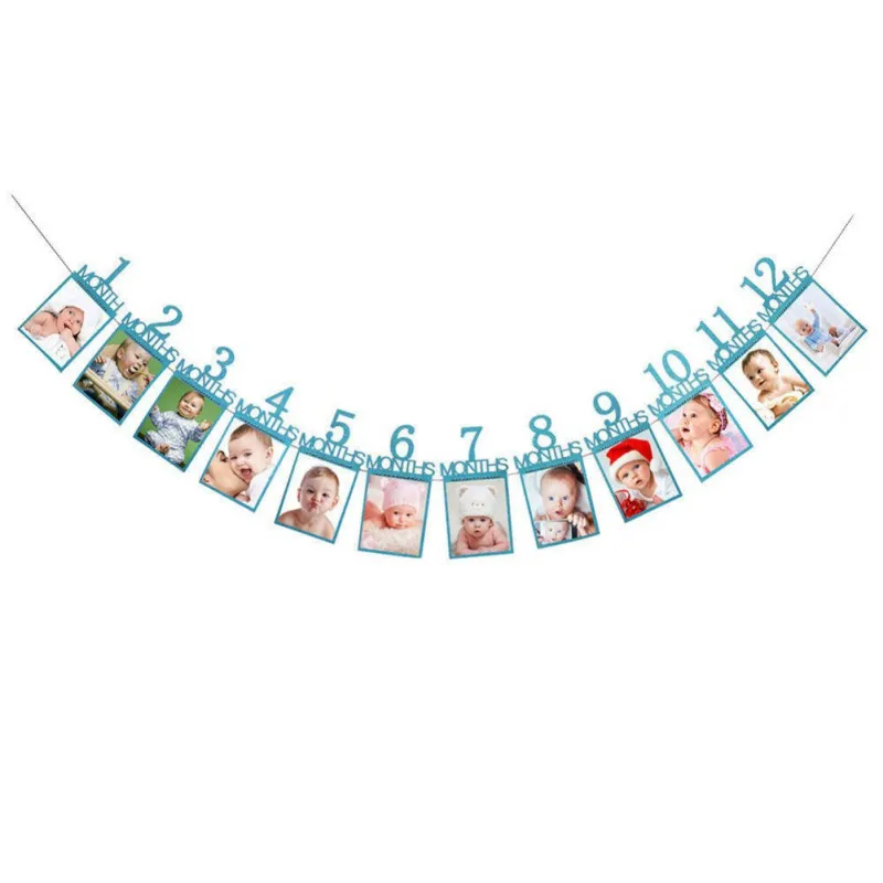 Birthday Baby 12 Months Photo Banner Newborn 1st Birthday Party Decor Photo Display Garlands Photo Showing Flags Decorations