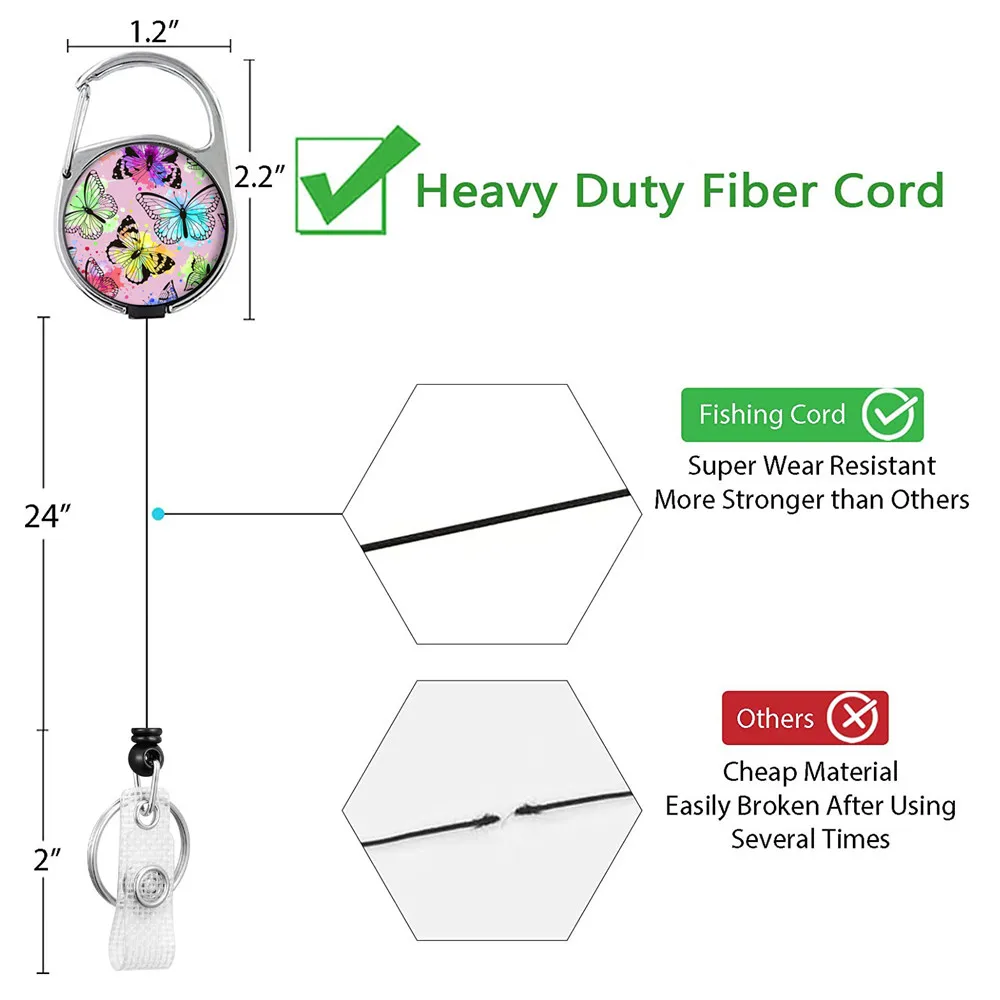 Kupu-kupu Lanyard klip gantungan kunci nama Tag pemegang gantungan kunci kartu Id gantungan kunci kabel Reel Retract tarik gantungan kunci Kantor Recoil lencana