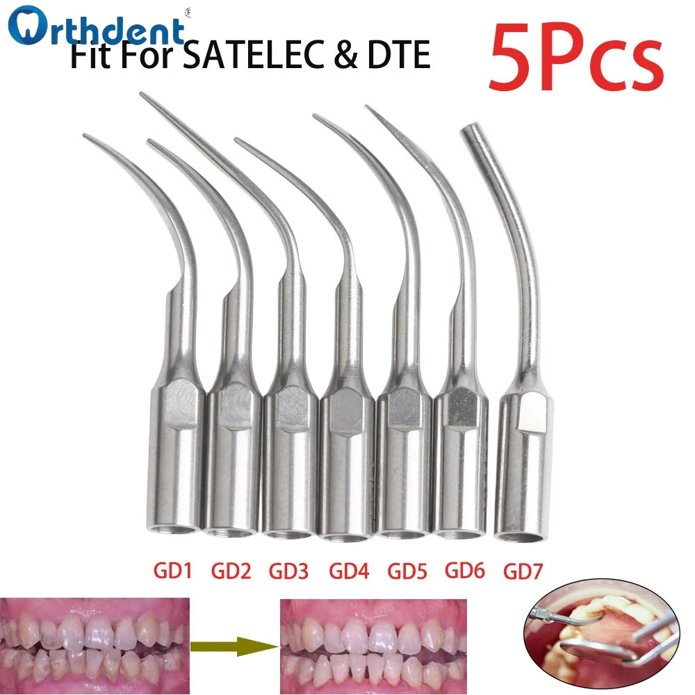 

5Pcs Dental Scaler Tips GD1 GD2 GD3 GD4 GD5 GD6 GD7 for SATELEC DTE Ultrasonic Scaler Tip Dentistry Piezo Accessories Dentist