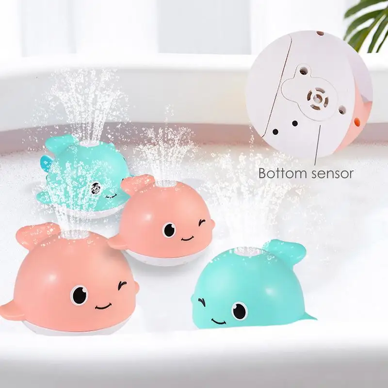 Juguetes de baño con forma de ballena para niños, juguete de baño con aspersor automático, luz de inducción, ducha de piscina, agua al aire libre