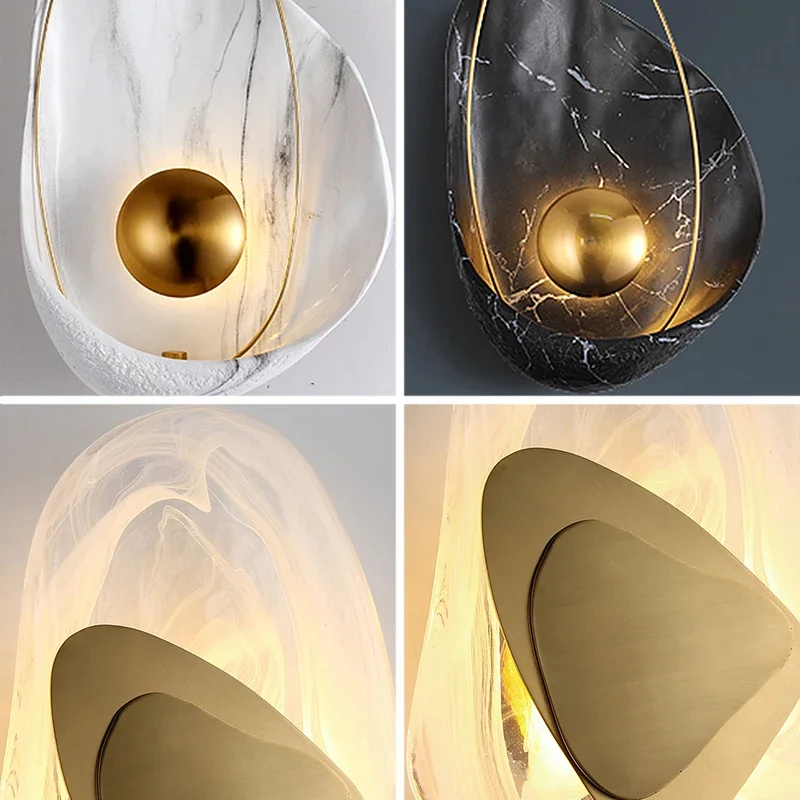 Nordic Modern Creative Design Marble Wall Lamp Living Room Bedroom Bedside Hotel Aisle Shell-Shaped Led Lights