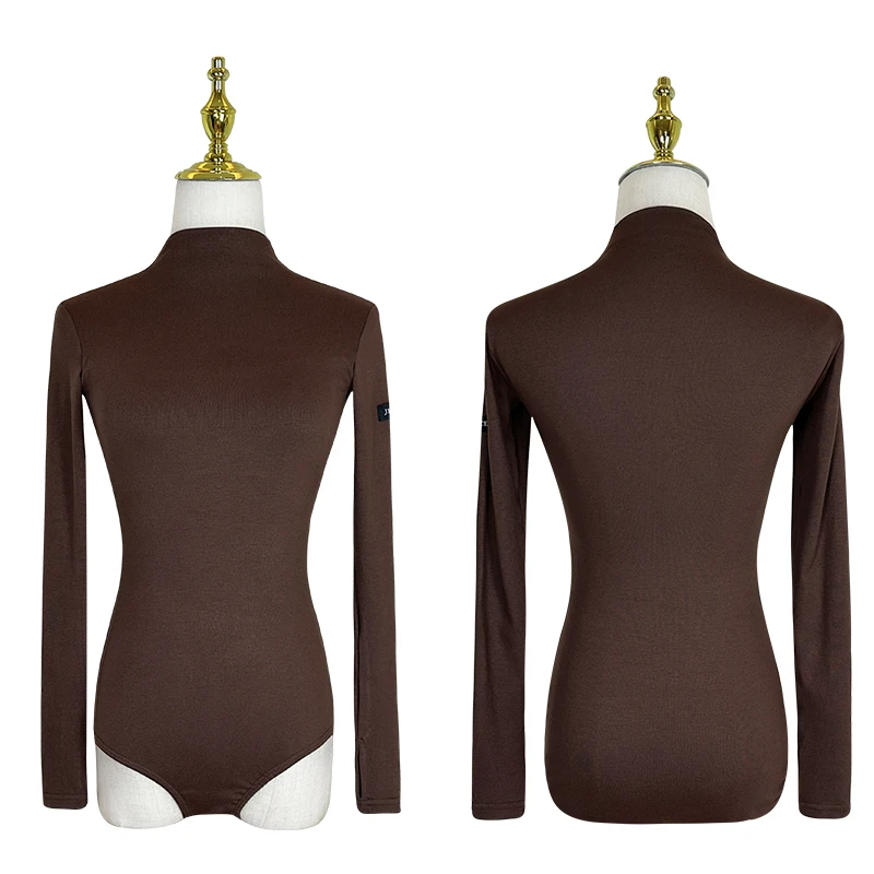 2025년 신상 여성용 라틴 댄스 탑 긴 소매 하이넥 바디수트 차차 룸바 탱고 성인 여성 라틴 댄스 의류 DQS21084