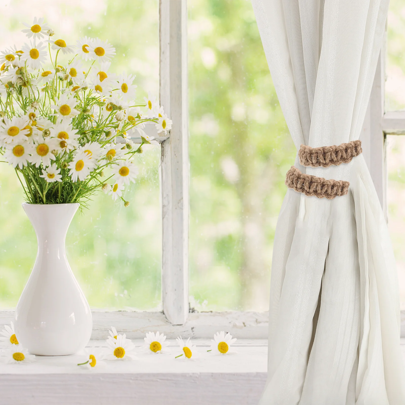 2 قطعة يدويا الشمال تصميم الستار Tiebacks لينة القطن حبل الجوت الستائر Holdbacks ل ريفي ديكور المنزل الستار العلاقات #3