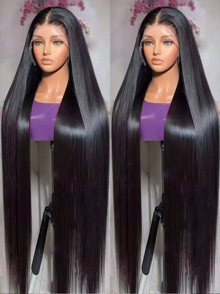 Cabelo reto cabelo humano 13x4 13x6 perucas dianteiras do laço peruca sem cola em linha reta cor natural para as mulheres fácil de usar 200% densidade