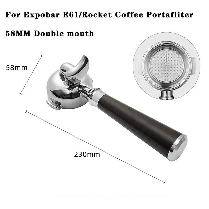NONE 58MM 2 Ohren Kaffee Siebträger für Expobar E61/Rocket Edelstahl Griff Filter Universal Einzel/Doppel auslauf Kaffee Werkzeug 6