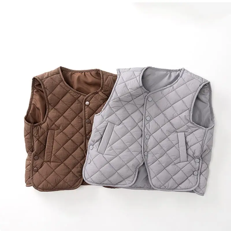 

2025 Winter New Children Thick Warm Vest Solid Girls Cotton Padded Vest Boys Sleeveless Coat Kids Casual Cardigan Baby Clothes