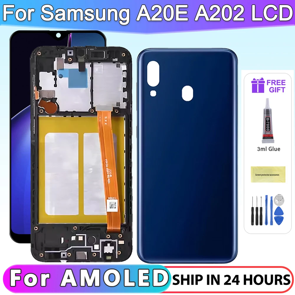 

NEW 5.8''LCD For Samsung Galaxy A20e A202 A202F A202DS LCD Display Touch Screen Digitizer Assembly with frame replacement part.