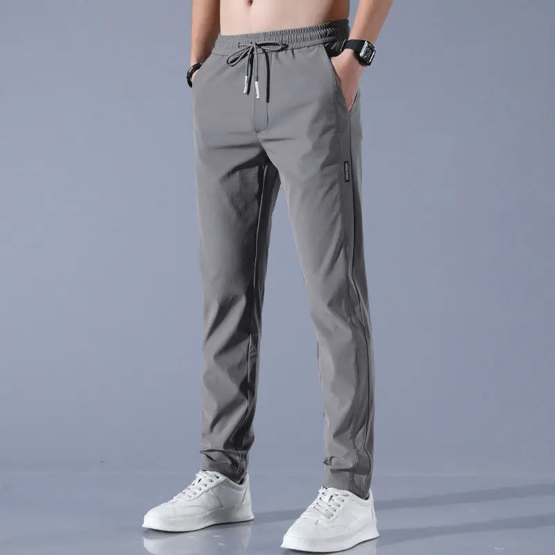 Straight tube ice silk pants for men\'s business trend, sagging casual pants, summer thin wide leg pants youngsters