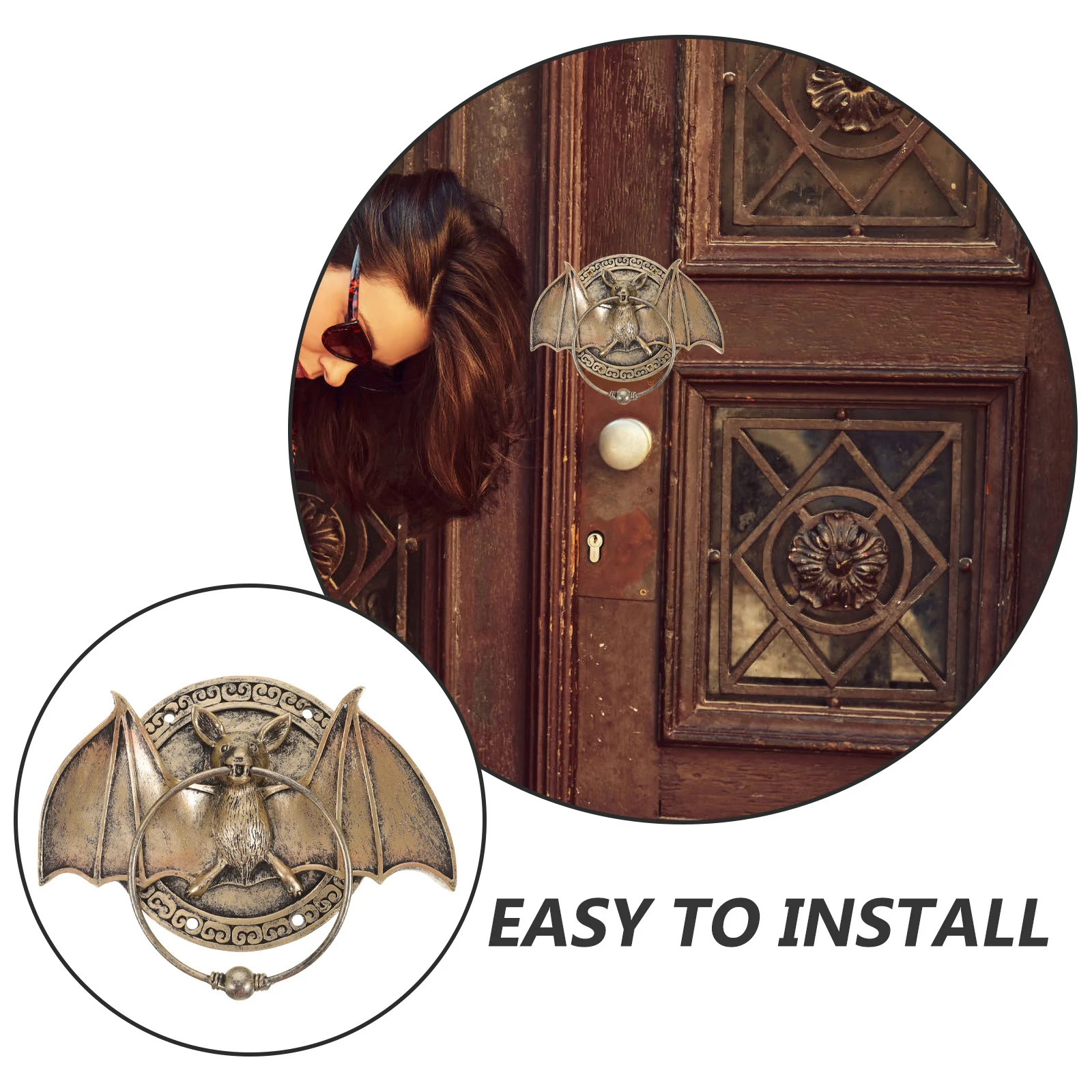 مقبض راتينج الخفافيش مطرقة منزلية مطرقة سوداء للباب الأمامي أجهزة أمنية مطرقي الباب ملحقات ديكور