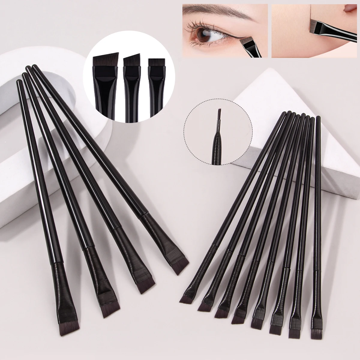 12PCS Scythe Eyeliner Pinsel Lidschatten Klinge Pinsel Detail Pinsel abgeschrägte Augenbraue Pinsel Augenlid bis zum Liegen Seidenraupe Pinsel
