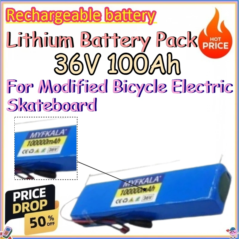 

36V 100Ah Lithium Battery Pack for Modified Bicycle Electric Skateboard Replaceable Rechargeable 18650 Lithium Battery Pack
