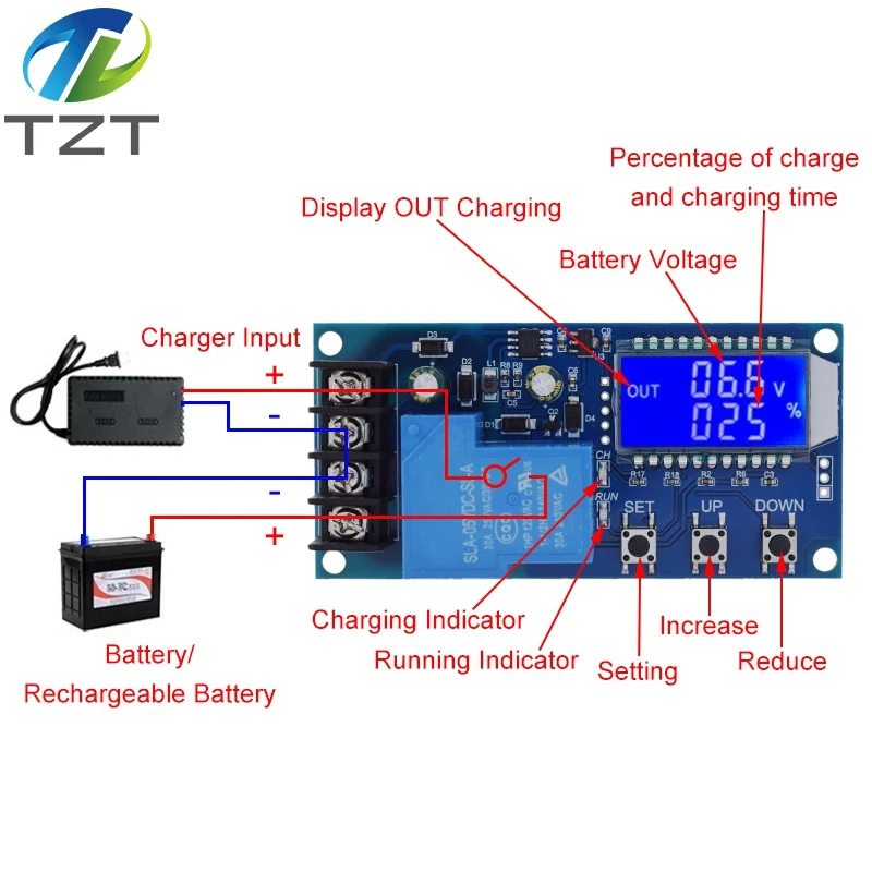 TZT DC 6-60v 30A Storage battery Charging Control Module Protection Board Charger Time Switch LCD Display XY-L30A