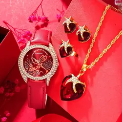 Luxury Quartz Watch Women Ring Necklace Earring Rhinestone Fashion Wristwatch Female Clock Casual Ladies Watches Montre Femme