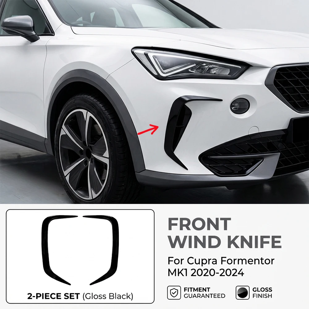 Für Cupra Formentor MK1 2020-2024 Auto Frontstoßstangenabdeckung Windmesser ABS Glänzend Schwarz Nebelscheinwerfer-Zierleiste Lichtblende