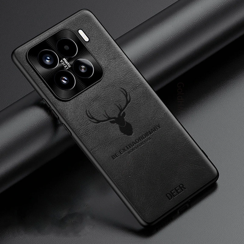 

3D Cartoon Elk Deer Head Leather Shockproof Case For Xiaomi 15 Pro Metal Camera Lens Protector Holster Cover For Xiaomi 15 Pro