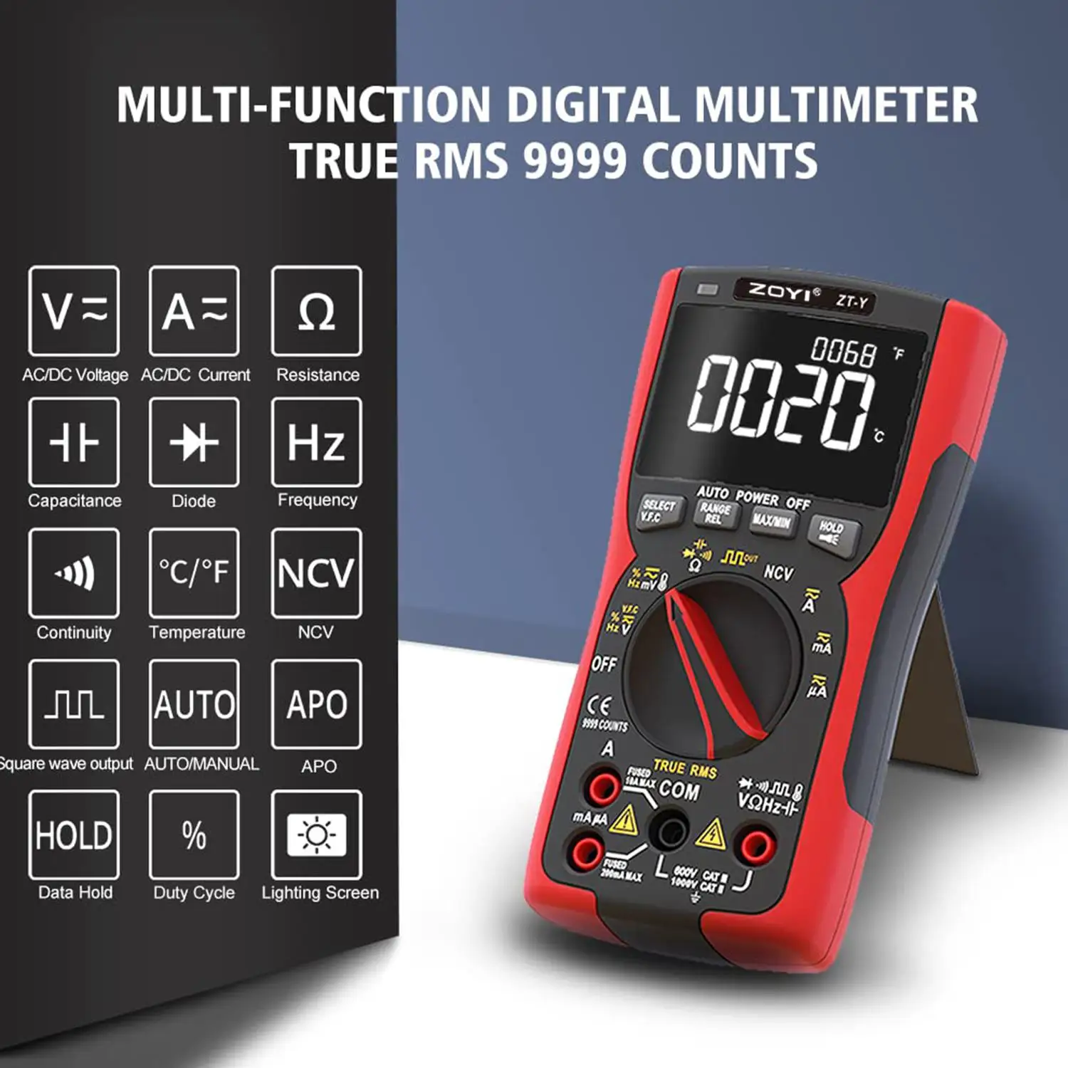 

ZT-Y Multimeter TRM 9999 Counts Digital Multimeter with AC DC Voltmeter Amp Meter and Ohm Volt Amp Tester;Measures Voltage Curr