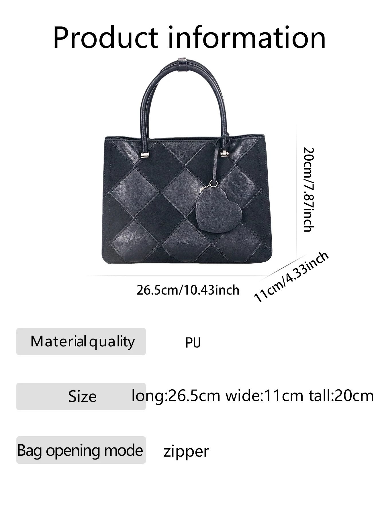 2026 fashion new ladies' handbags retro black diamond mosaic hand-held handbags high-grade love pendant large-capacity commuter