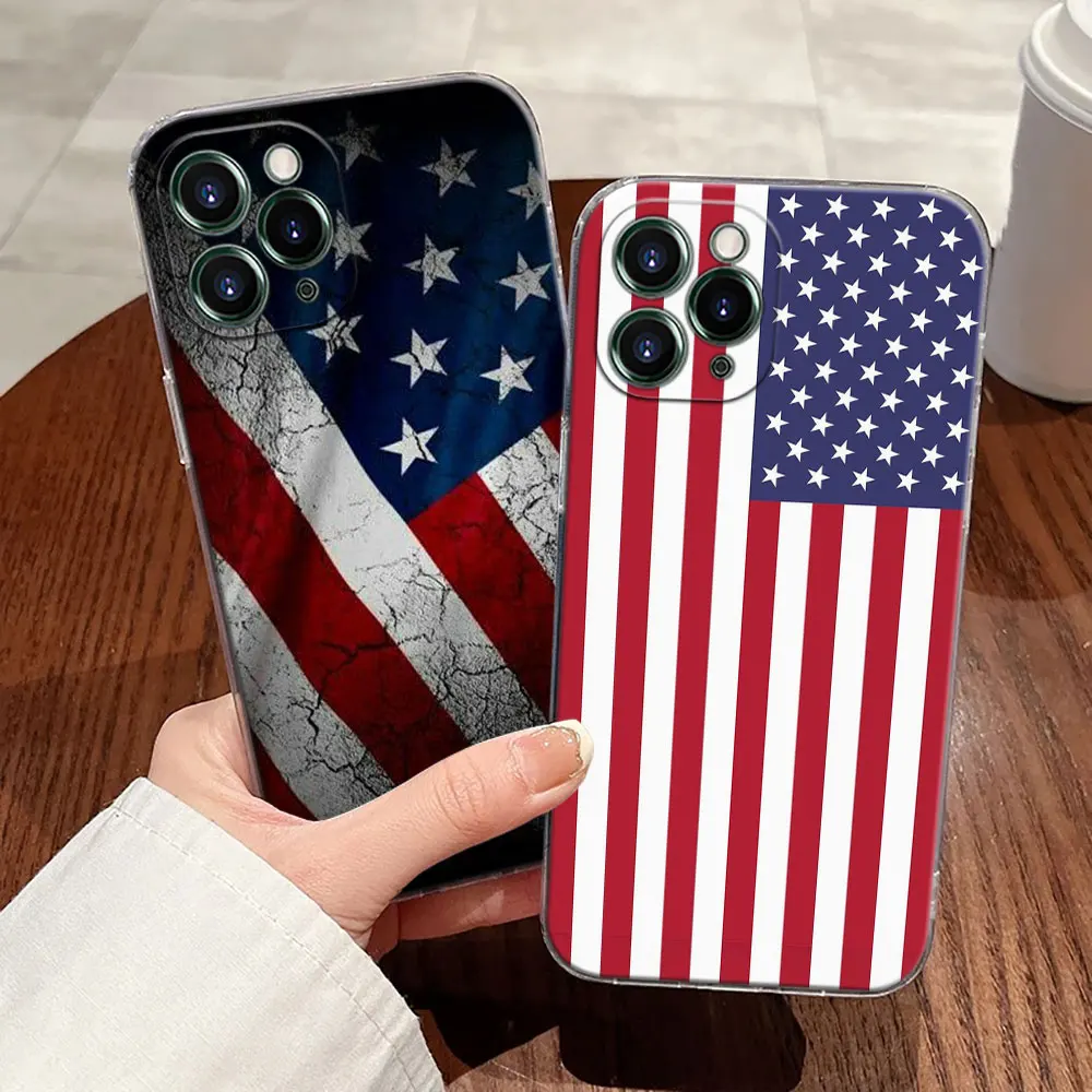 American USA Flag Star Transparent Case For Apple iPhone 17 16 15 14 13 12 11 Pro Max Funda 16 Plus 16E 17Air 17Pro Phone Cover