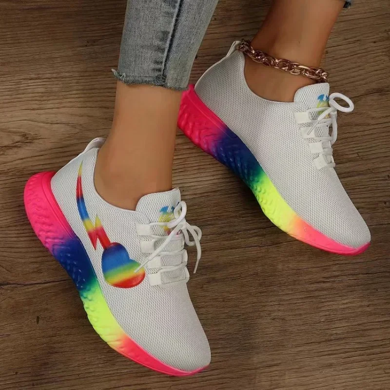 New Women Mesh Ventilation Rainbow Sole Sneakers Size 43 Female Platform Sports Shoes Woman Non-Slip Tennis Shoes Zapatos Mujer