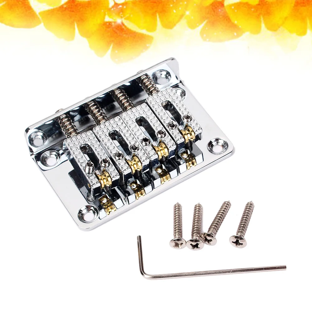 

4 String Bass Bridge Vintage Style Metal Guitar Bridge for Jazz with Height Adjustable Top Load Design Screws Wrench Included