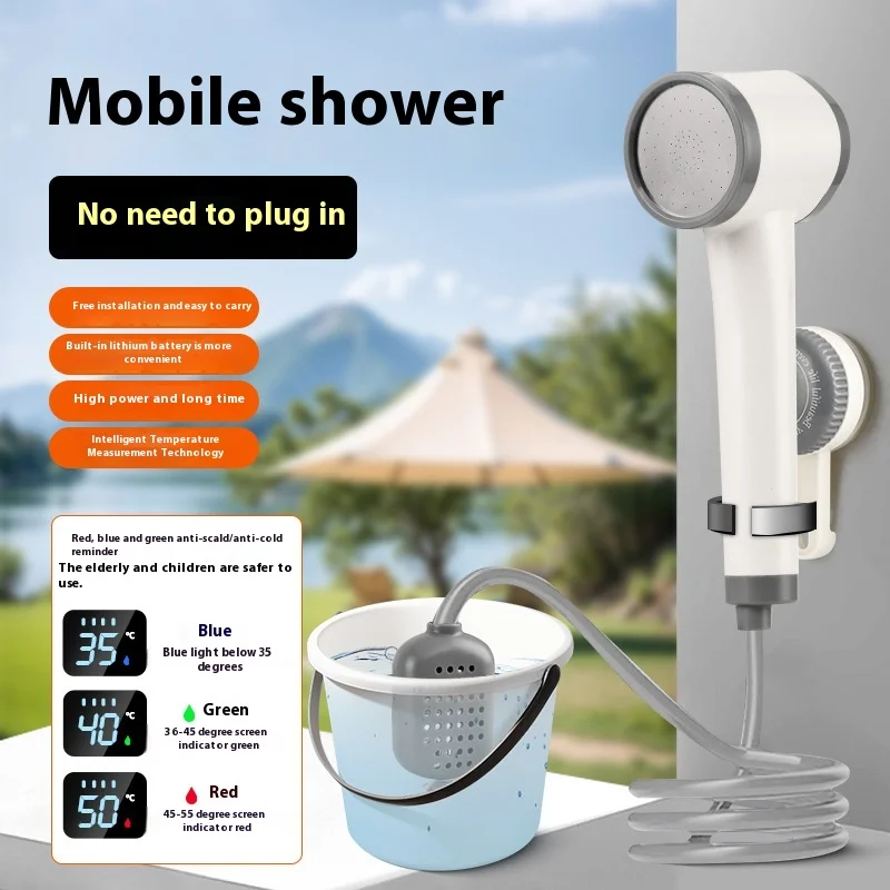 Portable Rechargeable Electric Shower Head, Cordless Outdoor Camping Shower Pump for Garden, Hiking & Pet Washing