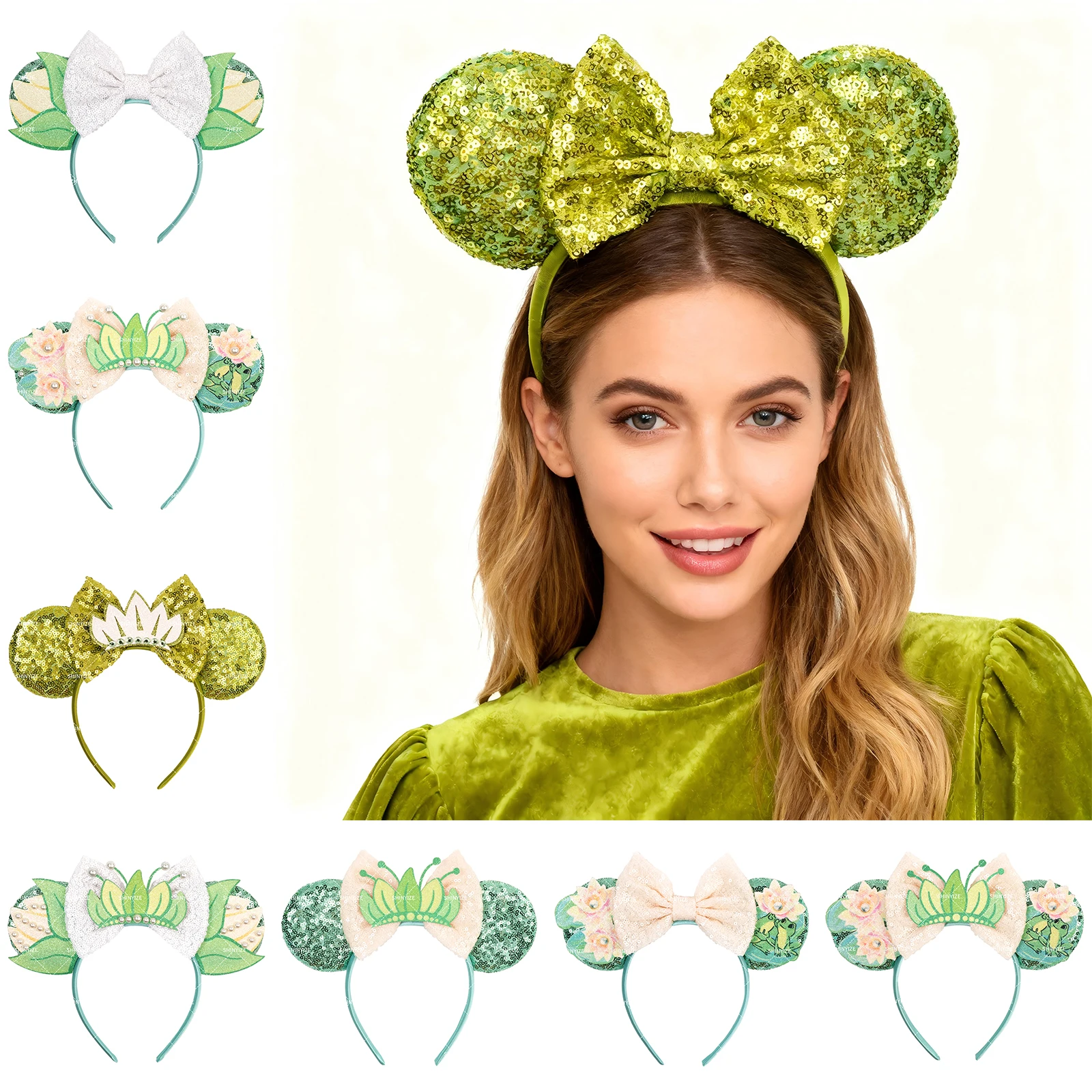 1 Stück elegante Minnie Mouse Ohr-Haarreifen, glitzernde Schleife, Perlen-Blumenmuster für Mädchen, Geburtstag, Party, Damen-Haar-Accessoires