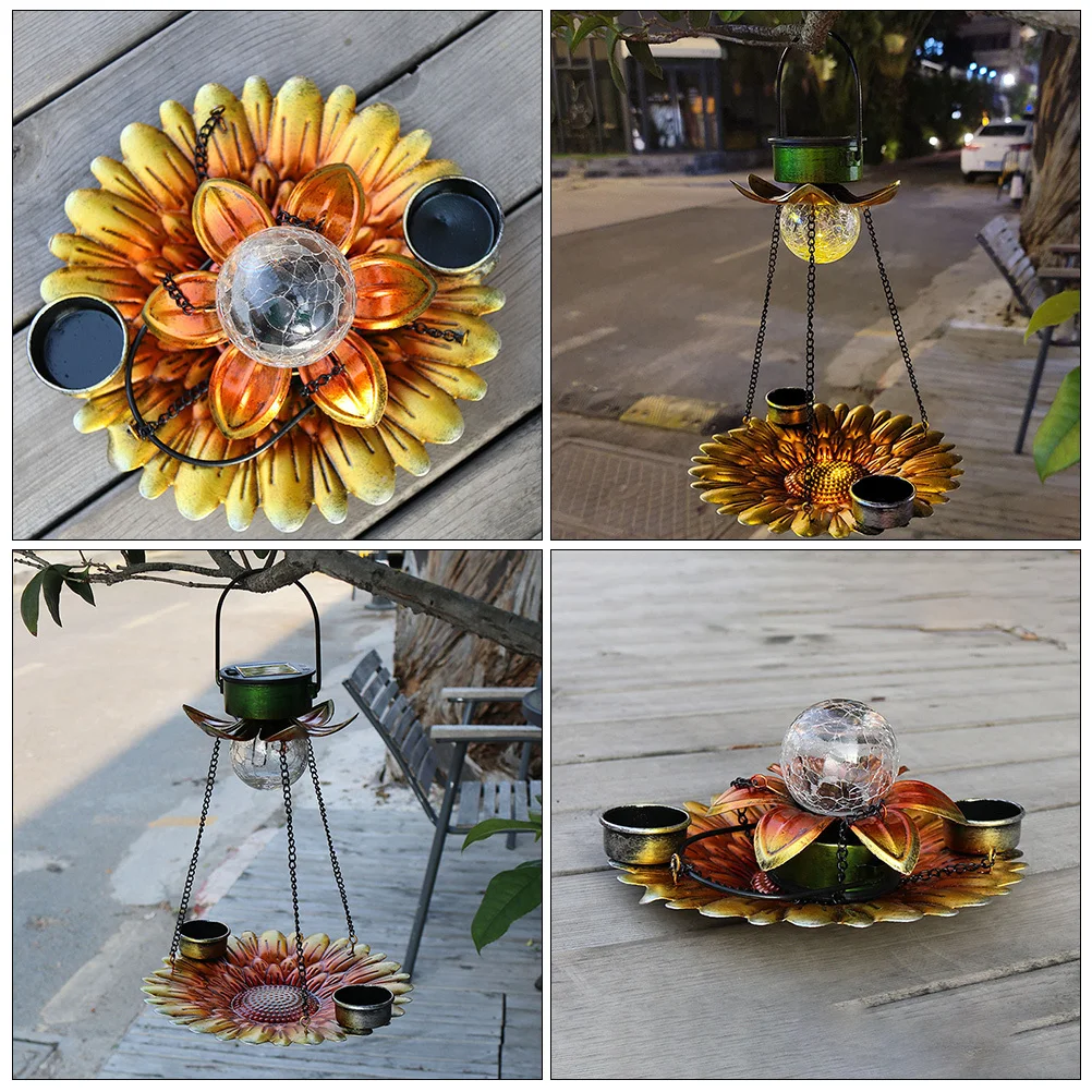 

Solar Bird Feeder Iron Durable Hanging Outdoor Garden Decoration Solar Crackle LED Light Tray Feeder