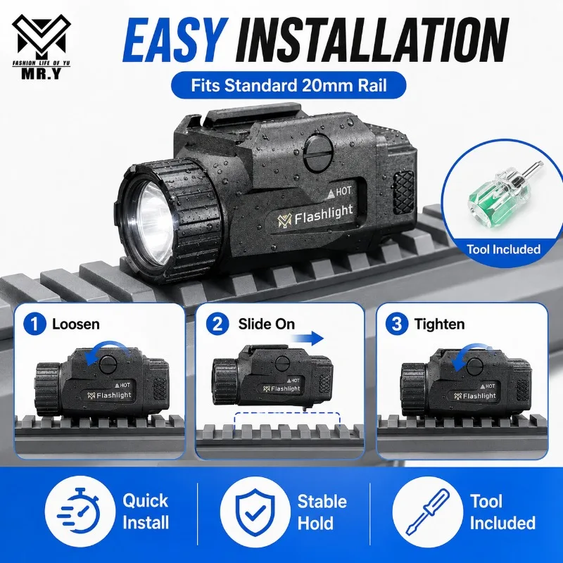 Long‑Standby Under‑slung Bright Lamp 800 Lumens Red Indicator Light, Ornament Part Fit Standard 20mm Rail