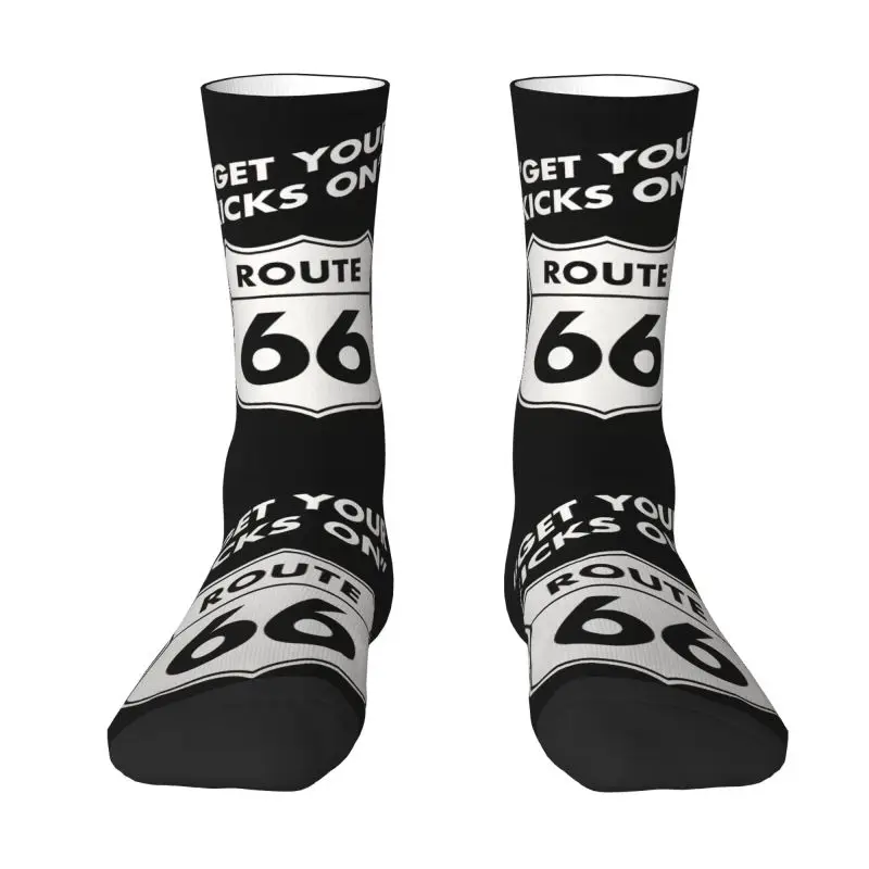 

Get Your Kicks On Route 66 Mens Crew Socks Unisex Novelty 3D Printed USA Highways Dress Socks