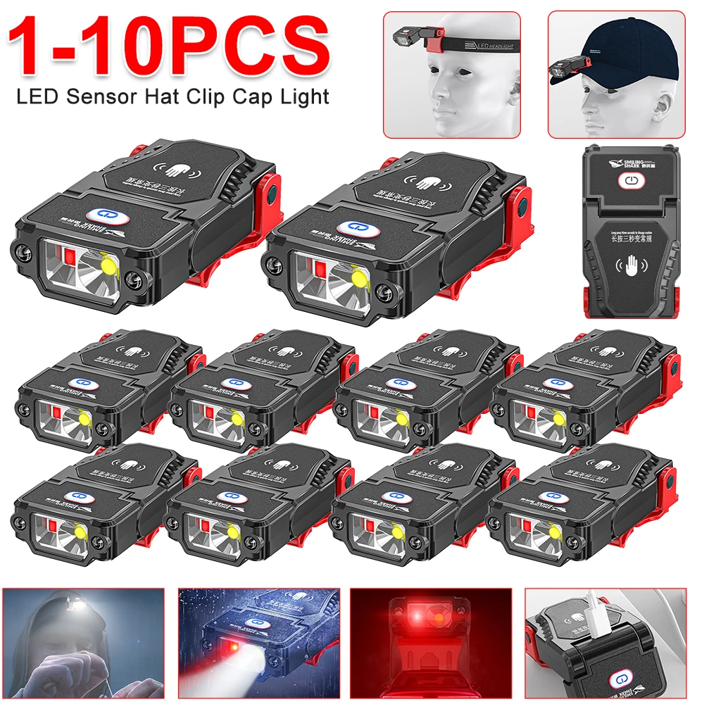 

1-20PCS Mini Sensor LED Headlamp Hat Cap Clip Lights Rechargeable Head Torch Waterproof Headlight Flashlight for Camping Fishing