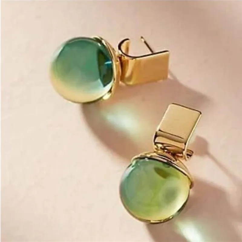 ORZTOON Personal Gold Color Niche Green Color Crystal Stud Creative Earrings For Women Fashion Jewelry 2024 New