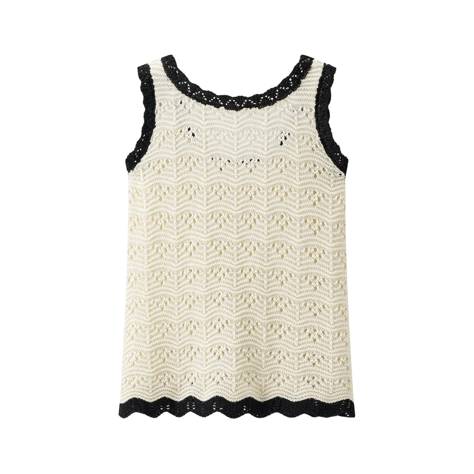 Women's Summer Fashion Solid Color Round Neck Sleeveless Knit Top Elegant Hollow Elastic Waist Casual Mini Shorts Set