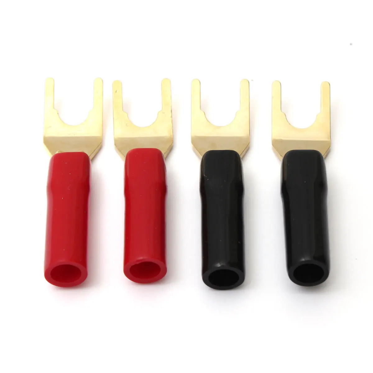 4Pcs  Y-style Spade Banana Plug Gold Plated Tuning Fork Banana Plug Solderless Speaker Cable Power Terminals Connectors set