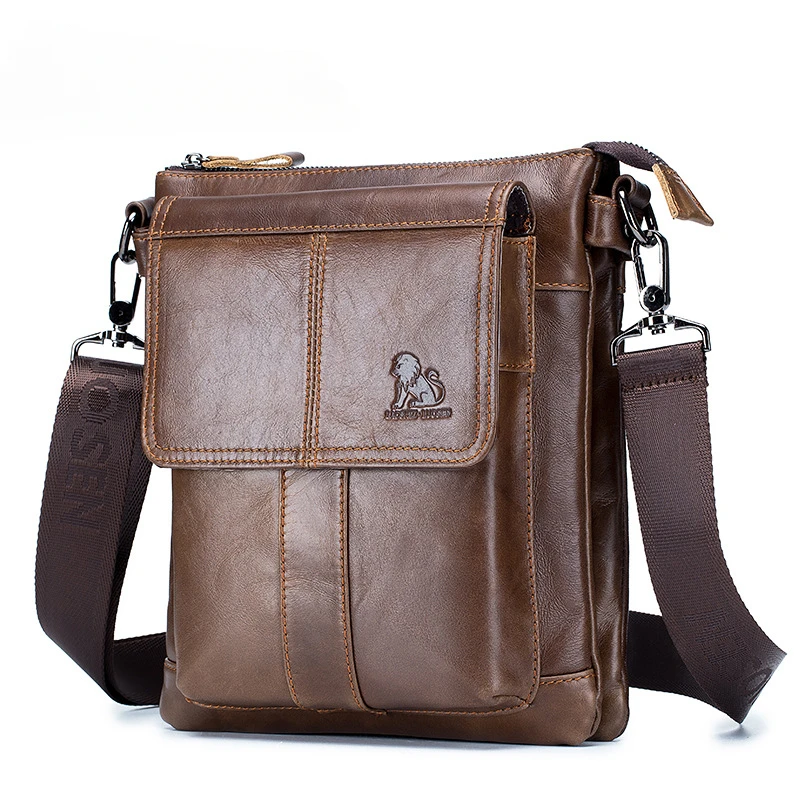 Heren Schoudertas Retro Zachte Cowhide Lederen Mobiele Telefoon Zak Vierkante Casual Business Crossbody Tas