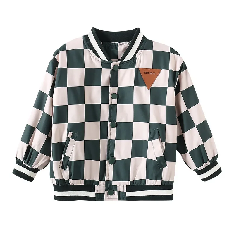 Baby Boys Baseball Coat Kids Grid Outerwear Button Up Windbreaker Fashion Jacket 2024 Spring Autumn Children's Clothing