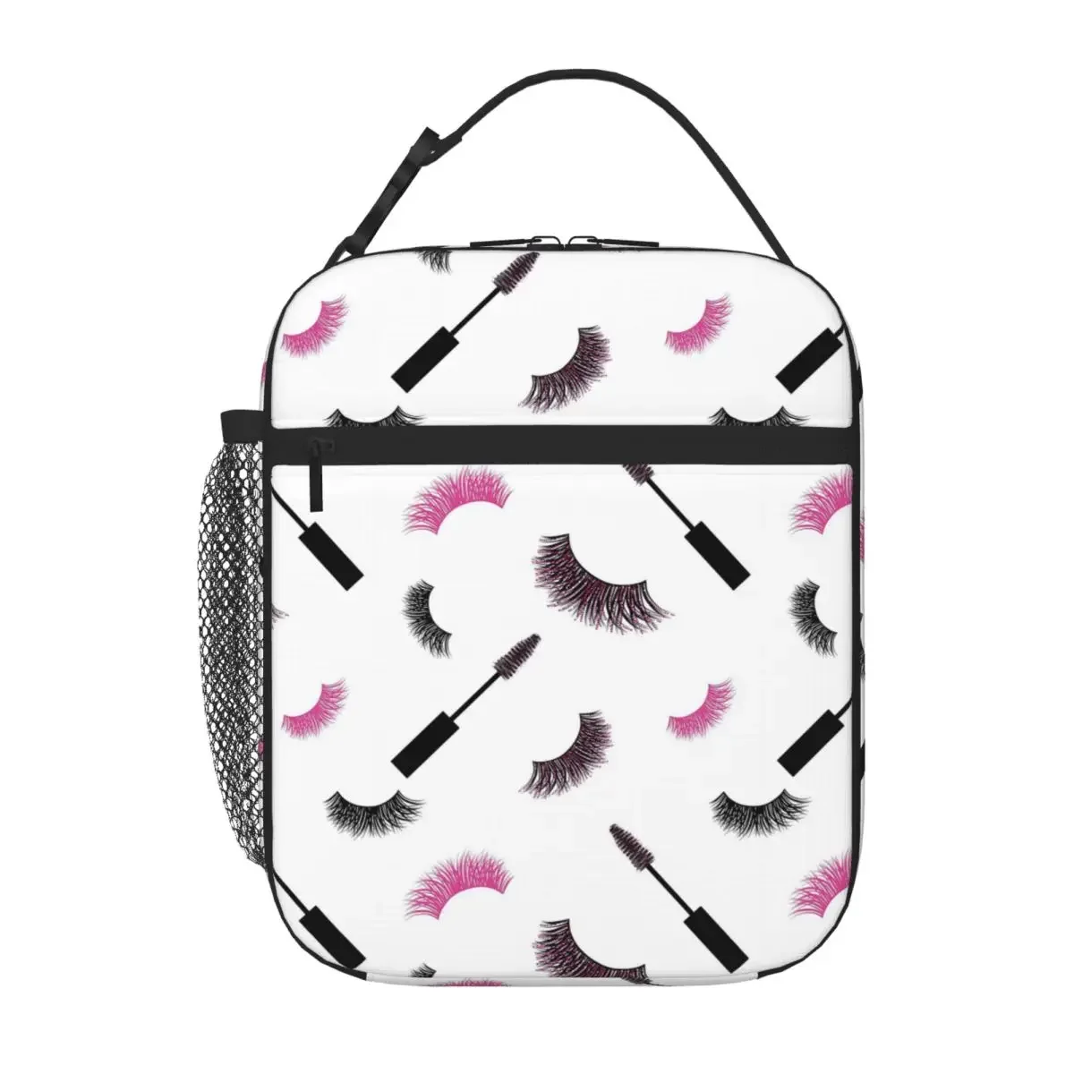 Lashes And Mascara With Pink Glitter Pattern Insulated Lunch Bag for Kids Cooler Thermal Food Box Tote Leakproof Boxes Container