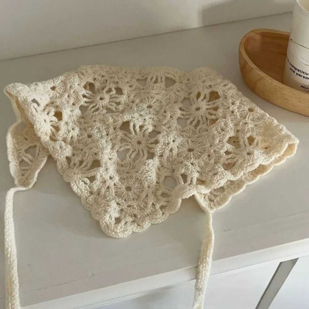 Solid Color Triangle Hair Scarf Sheer Mesh Handmade Crochet Knitted Headscarf Retro Knitted Sweet Cute Strap Crochet Headband