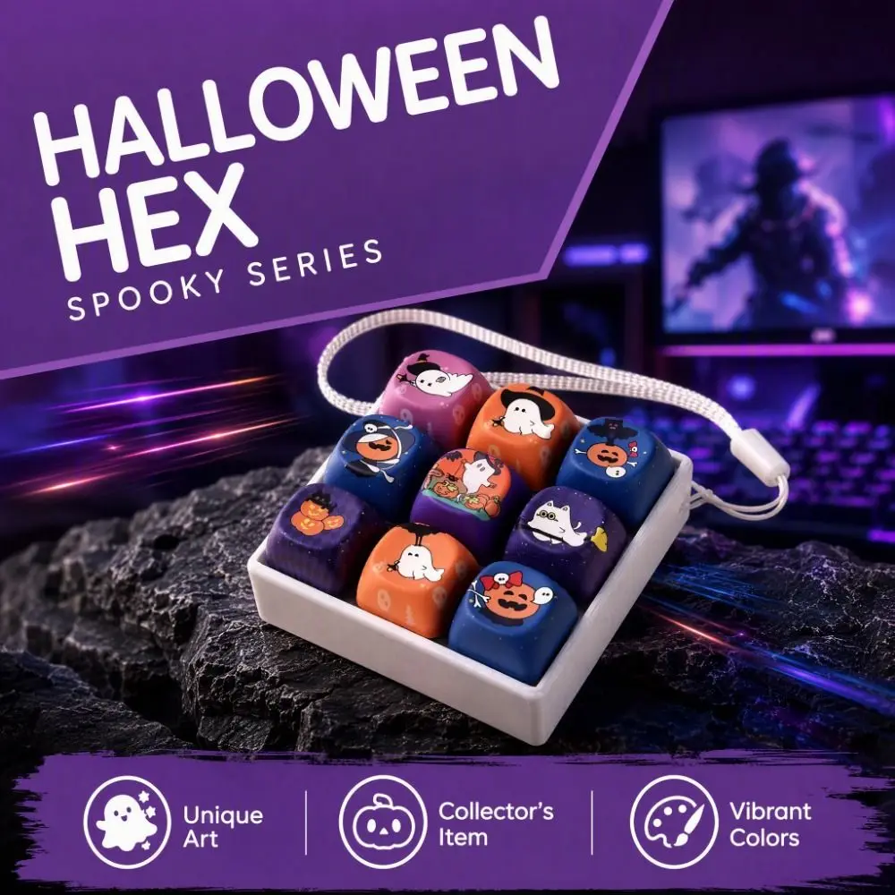9 Grid Halloween Keyboard Keychain Creative Keycap Clicker Fidget Cute Halloween Pattern Decompression Button Keychain