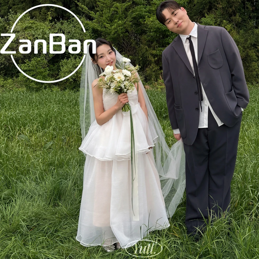 ZanBan Princess Organza A-Line New Wedding Dress Korea Photoshoot Spaghetti Strap Bridal Gown 웨딩드레스 Customized vestido de novia