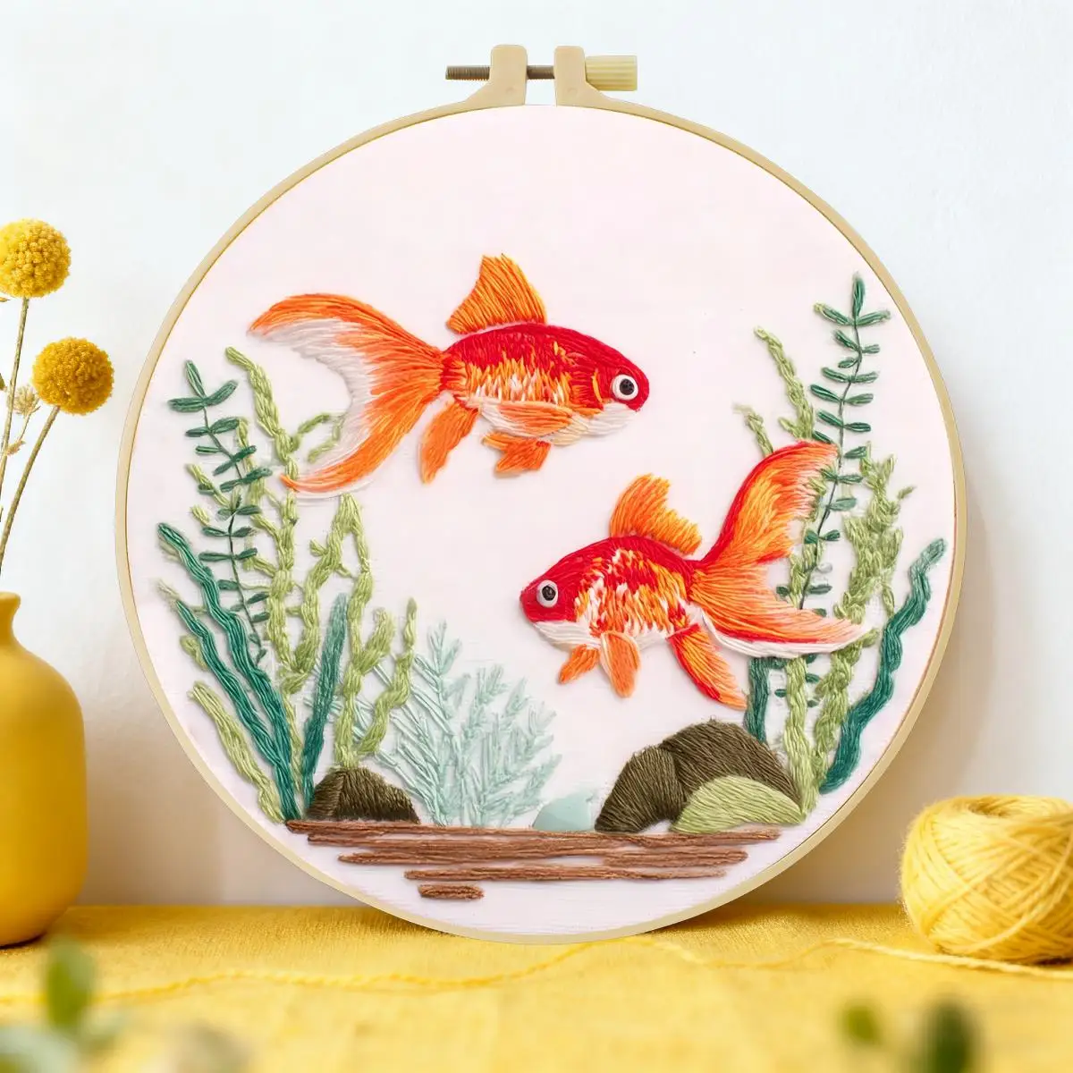 1 Stück 20X20CM/15X15CM 7,87/6,3 Zoll Goldfisch-Stickerei-Starter-Kit DIY-Kit DIY-Stickerei-Set Handarbeiten Heimdekoration – Detail 4