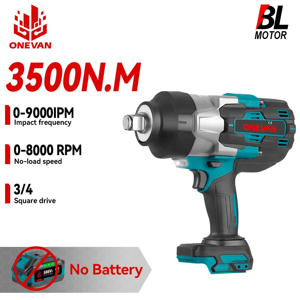 

ONEVAN 4000W Brushless Electric Impact Wrench Cordless 3500N.M Torque Handheld Renovation Power Tools For Makita Battery Pin