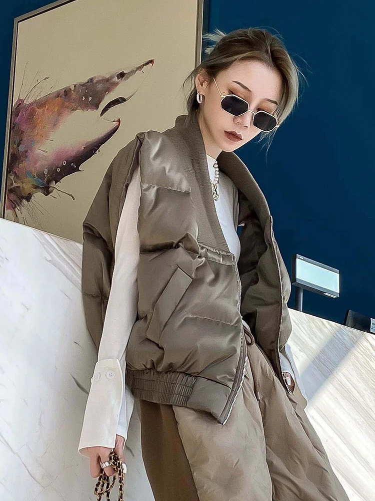 

Women's down Vest 2025 New Autumn Winter ort White Du down Korean Sle Outerwear Trendy oulder Pad Jaet