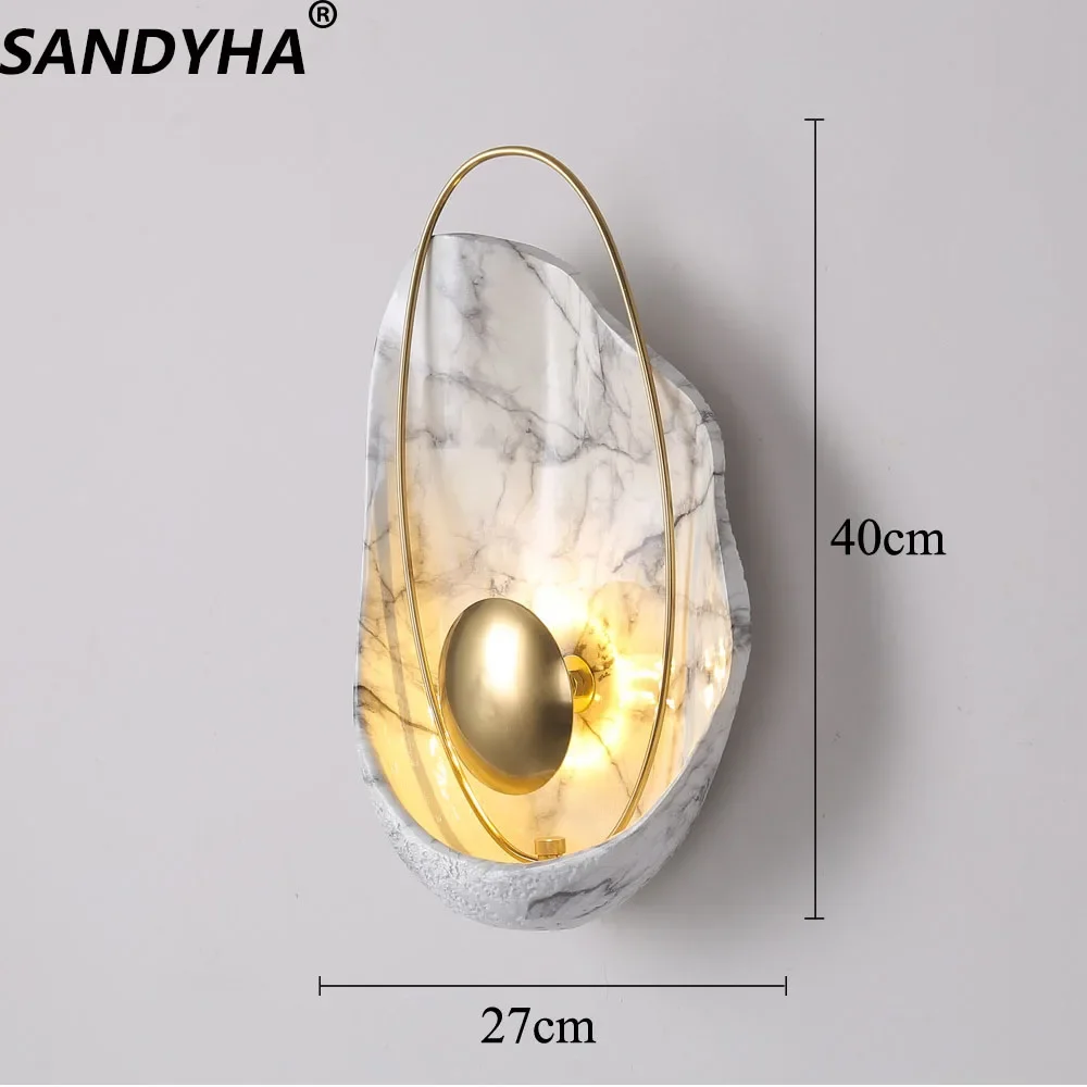 SANDYHA Luxury Wall Light Brass Shells Designer TV Background Lamp For Bedroom Bathroom Dressing Bedside Creative Modern