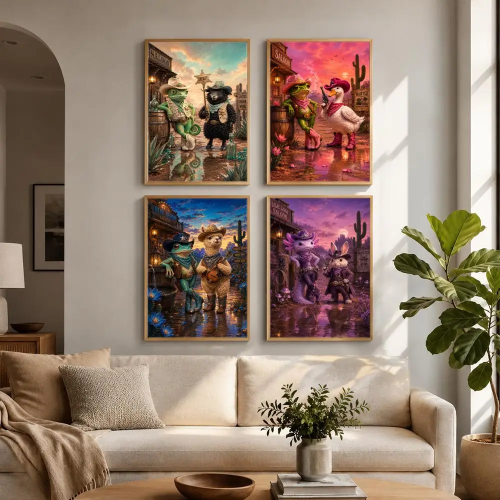 Western cowboy animals Poster  Poster, Wall Decor Art Print, Abstract Wall Decor Art Print for Living Room